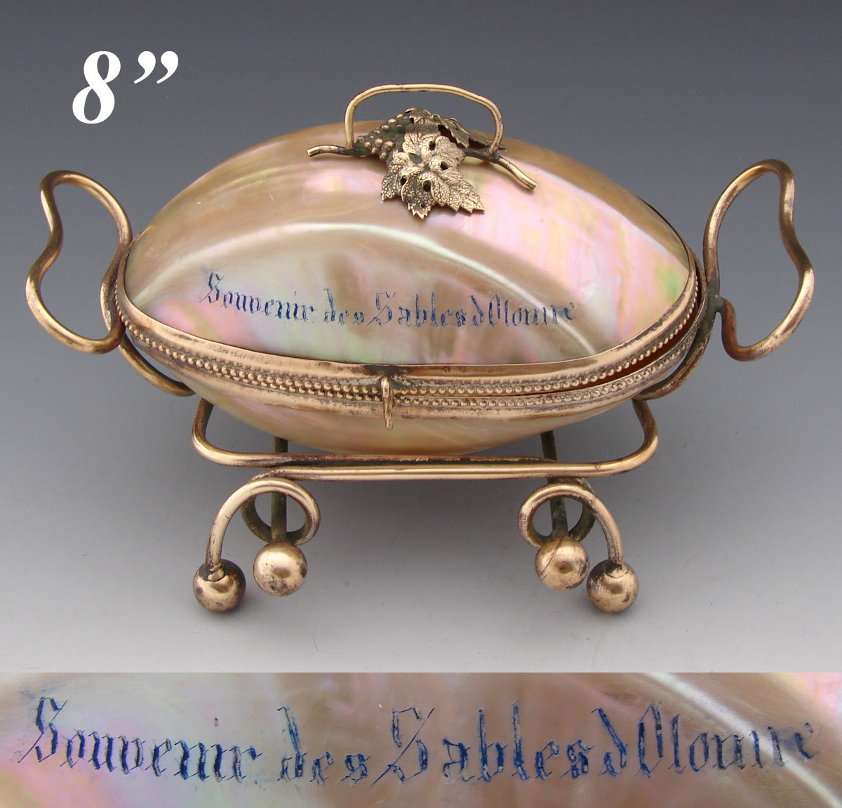 Large Antique French Napoleon III Era Palais Royal Style Mother of Pearl 'Egg' Casket, Souvenir