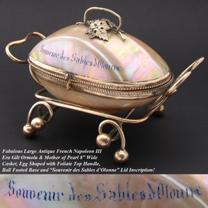 Large Antique French Napoleon III Era Palais Royal Style Mother of Pearl 'Egg' Casket, Souvenir