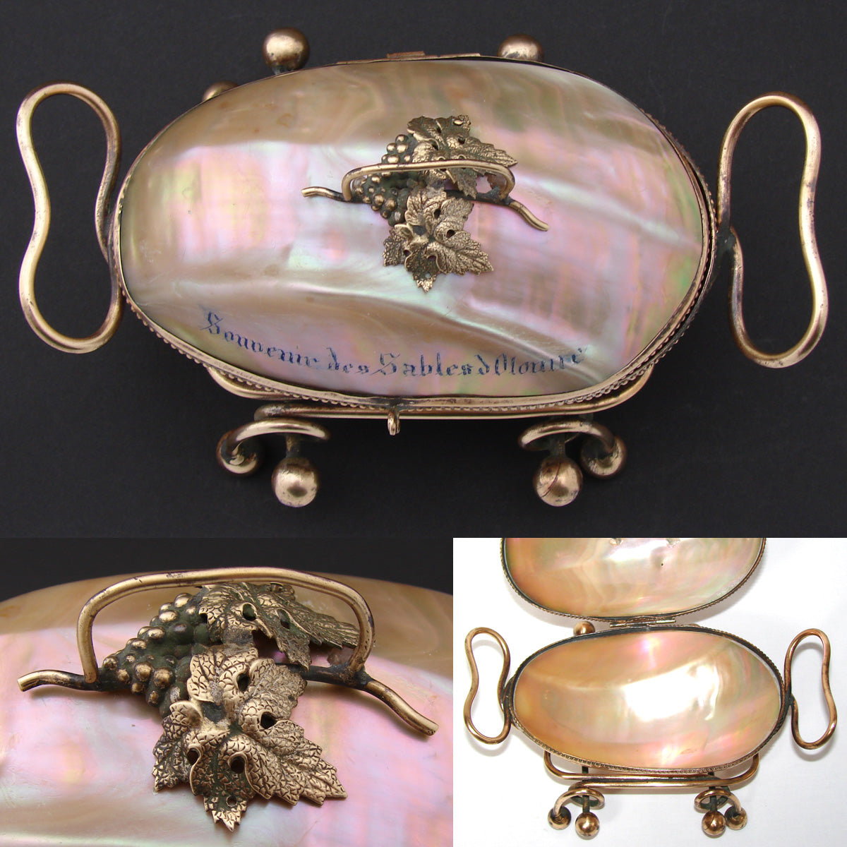 Large Antique French Napoleon III Era Palais Royal Style Mother of Pearl 'Egg' Casket, Souvenir