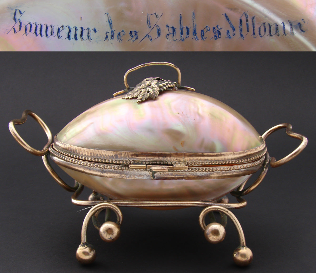 Large Antique French Napoleon III Era Palais Royal Style Mother of Pearl 'Egg' Casket, Souvenir