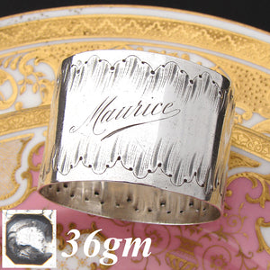 Antique French Sterling Silver Napkin Ring, Louis XVI or Rococo Pattern, "Maurice"