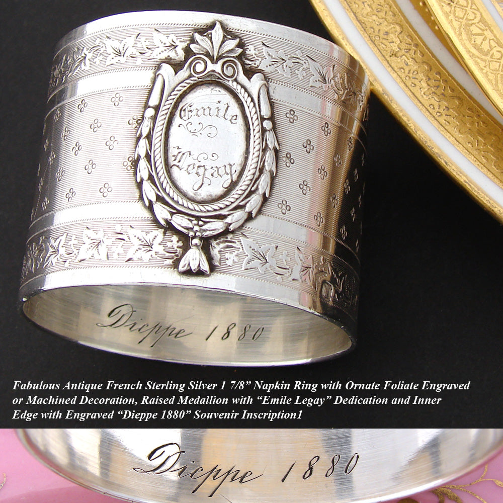 Gorgeous Antique French Sterling Silver Napkin Ring, Grand Tour Dieppe Souvenir