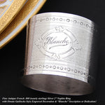 Antique French .800 (nearly sterling) Silver Napkin Ring, Guilloche Style with "Blanche" Inscription