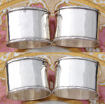 Antique French Sterling Silver 2" Napkin Ring PAIR, Ribbon Borders, "Anne" & "Yvonne"