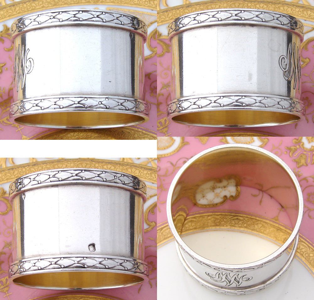 Antique French Sterling Silver 2" Napkin Ring, Classical Empire Laurel Bands