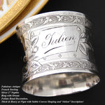 Gorgeous Antique French Sterling Silver Napkin Ring, Foliate Decoration, "Julien" Inscription