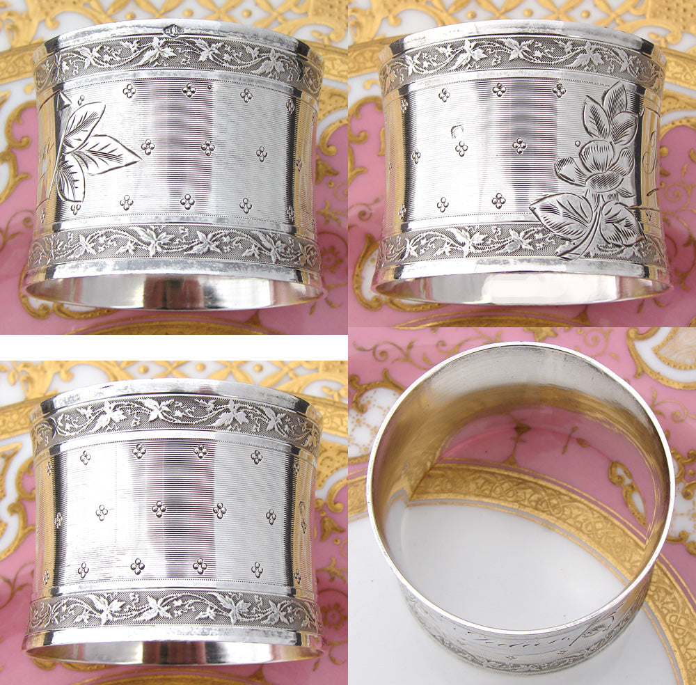 Gorgeous Antique French Sterling Silver Napkin Ring, Foliate Decoration, "Julien" Inscription