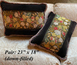 Pair (2) Antique Victorian Needlepoint Panel made into 23" x 18" Velvet Pillow, Down-Filled, Lush Fringe