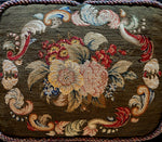 Antique Victorian Needlepoint Panel made into 21" x 16.5" Velvet Pillow, Down-Filled, Lush Fringe