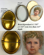 Antique English Portrait Miniature, Blond Child or Baby, 12k 14k Pendant or Brooch