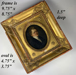 Antique French Empire Oil Painting Portrait Miniature in Wood and Gesso Empire Frame