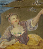 Antique c.1700s Signed Portrait Miniature, Beautiful Girl with Pet Bird on String, in Case