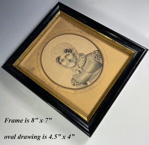 Antique French Portrait Miniature, Pencil Sketch, Drawing, Matron, Alph. GIROUX Frame