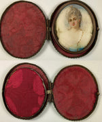 Antique c.1750 Portrait Miniature in French Shagreen Travel Case, Unique Frame