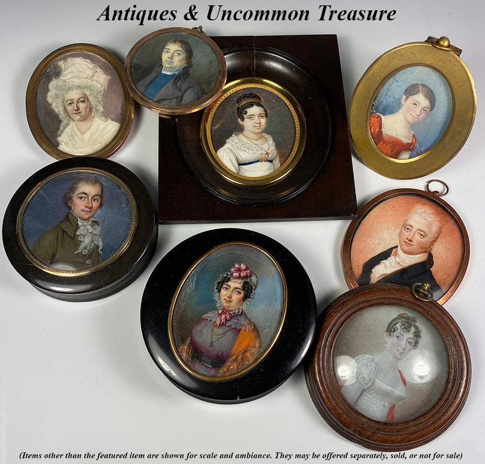 Antique French Portrait Miniature, c.1800-30s, Gentleman, set in top of Table Snuff Box