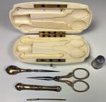 Antique French Sewing Set, Ivory Kit, Etui, Complete S Silver 18k Vermeil Tools, Napoleon III