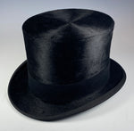 Antique French Formal Top Hat in Black Beaver Fur, Silk, PARIS Maker