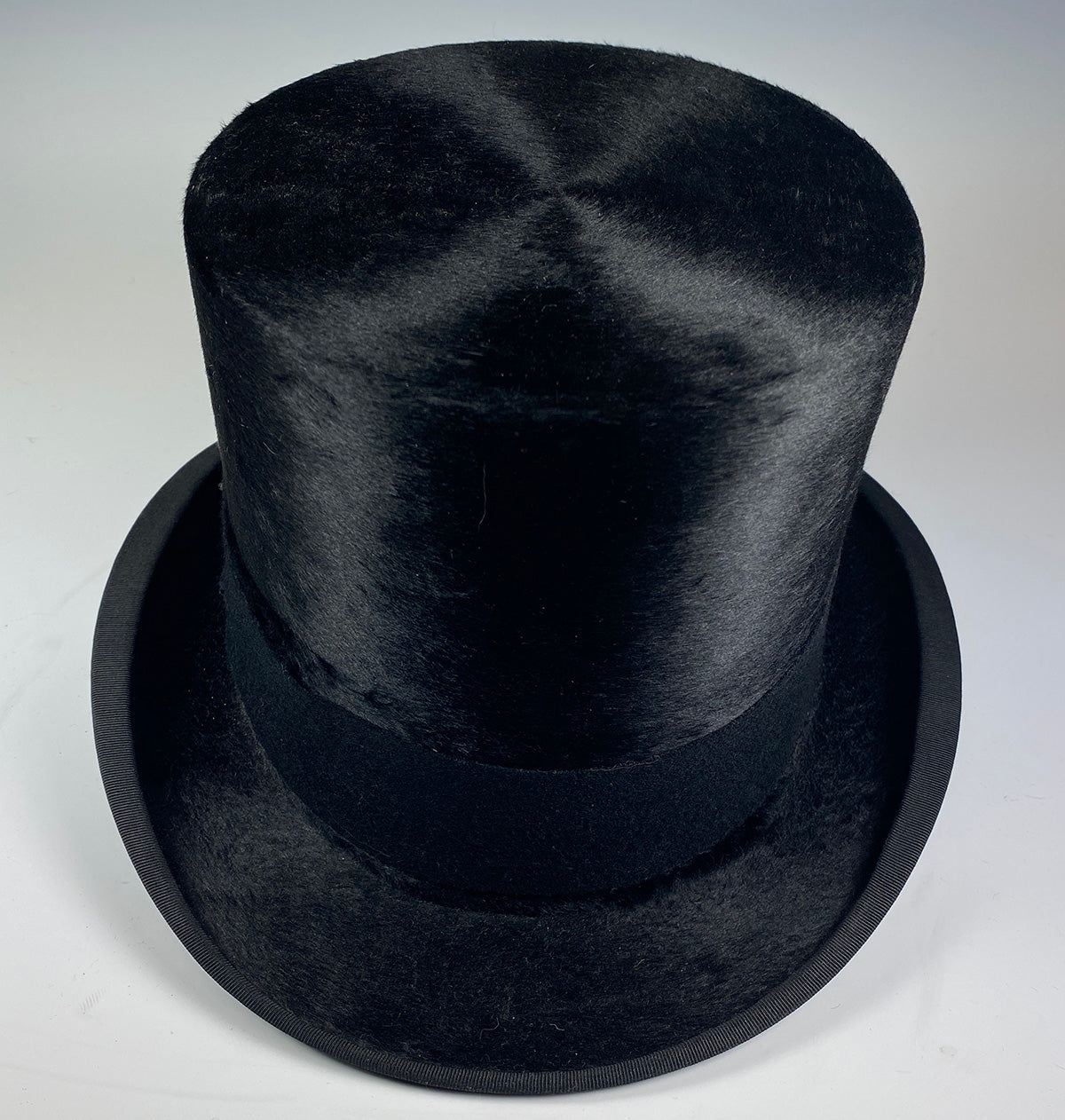 Antique French Formal Top Hat in Black Beaver Fur, Silk, PARIS Maker