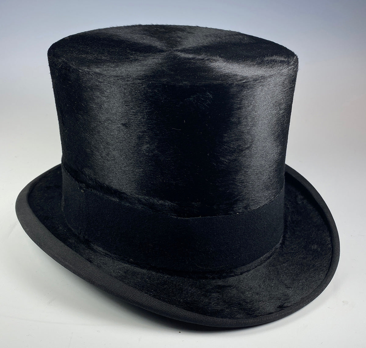 Antique French Formal Top Hat in Black Beaver Fur, Silk, PARIS Maker