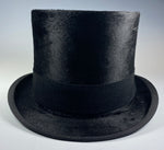 Antique French Formal Top Hat in Black Beaver Fur, Silk, PARIS Maker