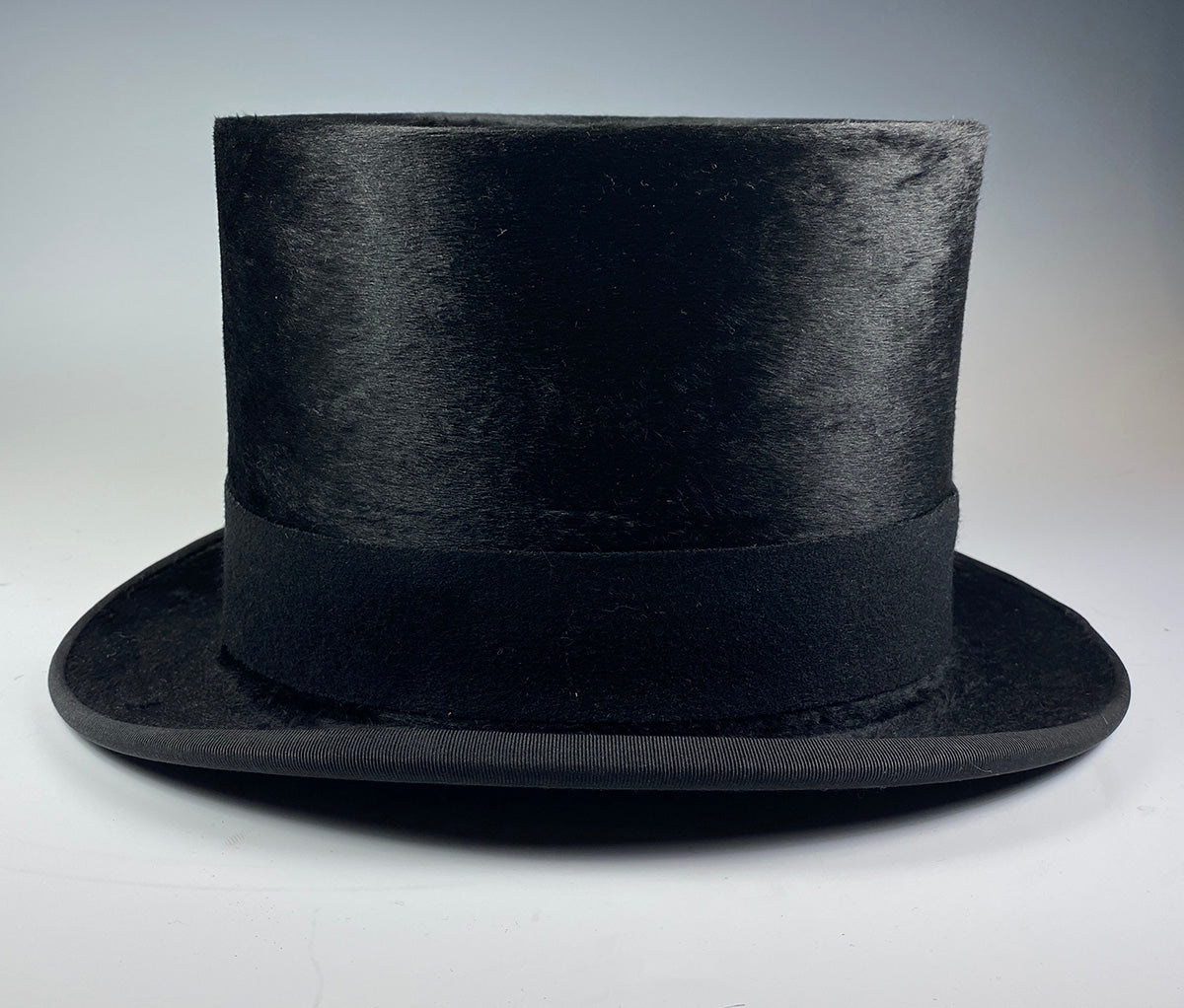 Antique French Formal Top Hat in Black Beaver Fur, Silk, PARIS Maker