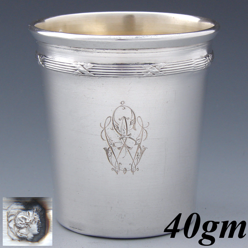 Antique French Sterling Silver Wine or Mint Julep Cup, Tumbler or Timbale, Vermeil Interior