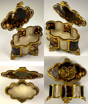 Antique French Palais Royal Trinket or Jewelry Box, Tortoise Shell & Ormolu