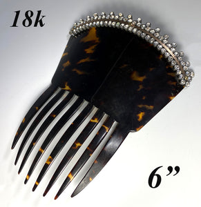 Elegant French Tortoise Shell Tiara, Hair Comb, 18k Gold and French Paste Gems