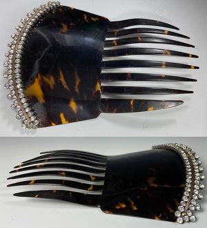 Elegant French Tortoise Shell Tiara, Hair Comb, 18k Gold and French Paste Gems