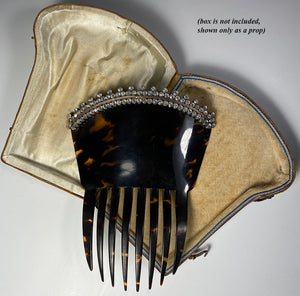 Elegant French Tortoise Shell Tiara, Hair Comb, 18k Gold and French Paste Gems