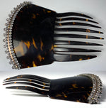 Elegant French Tortoise Shell Tiara, Hair Comb, 18k Gold and French Paste Gems