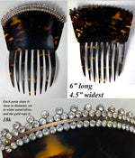 Elegant French Tortoise Shell Tiara, Hair Comb, 18k Gold and French Paste Gems