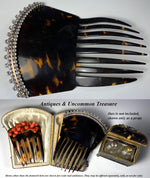 Elegant French Tortoise Shell Tiara, Hair Comb, 18k Gold and French Paste Gems