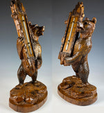 Superb 19th c. Swiss Hand Carved Black Forest 8" Bear, Thermometer Stand is 12" Tall