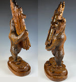 Superb 19th c. Swiss Hand Carved Black Forest 8" Bear, Thermometer Stand is 12" Tall