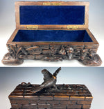 Antique H Carved Wood, Black Forest 12 3/4" Glove or Jewelry Box, Bird and Snail on Lid