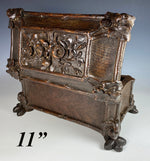 Antique N3, Victorian Era Carved Black Forest 11" Sewing or Vanity, Jewelry Box, Floral c.1850-60s