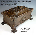 Antique N3, Victorian Era Carved Black Forest 11" Sewing or Vanity, Jewelry Box, Floral c.1850-60s