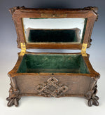 Antique N3, Victorian Era Carved Black Forest 11" Sewing or Vanity, Jewelry Box, Floral c.1850-60s