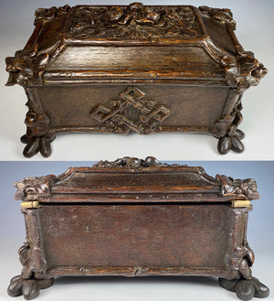 Antique N3, Victorian Era Carved Black Forest 11" Sewing or Vanity, Jewelry Box, Floral c.1850-60s