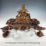 Superb 15" HC Swiss Black Forest Double Inkwell Desk Box Stand, Pen Tray in Lattice, Bird & Next