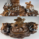 Superb 15" HC Swiss Black Forest Double Inkwell Desk Box Stand, Pen Tray in Lattice, Bird & Next