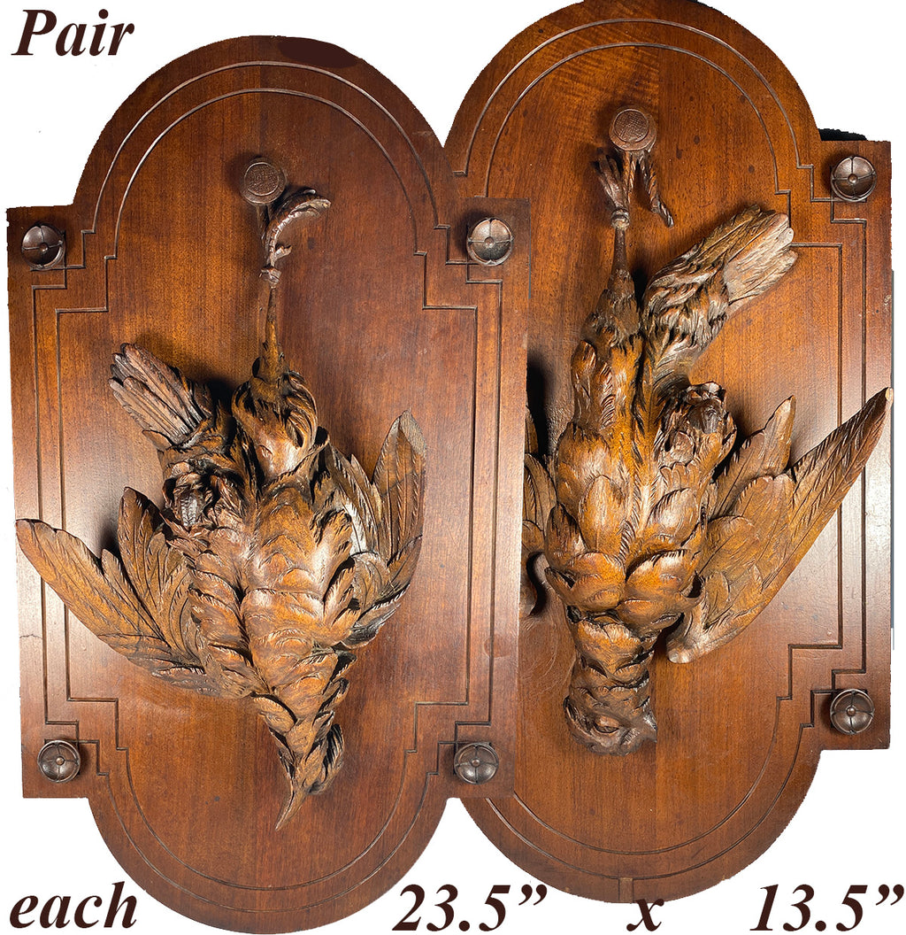 Fine Pair (2) Black Forest 23.5" x 13.5" Game Plaques, Game Birds Still Life, Nature Morte