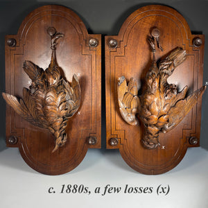 Fine Pair (2) Black Forest 23.5" x 13.5" Game Plaques, Game Birds Still Life, Nature Morte