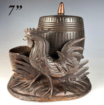 Antique Black Forest Rooster Figural Cigar or Smoker's and Watch Stand, Barrel and Match Holder