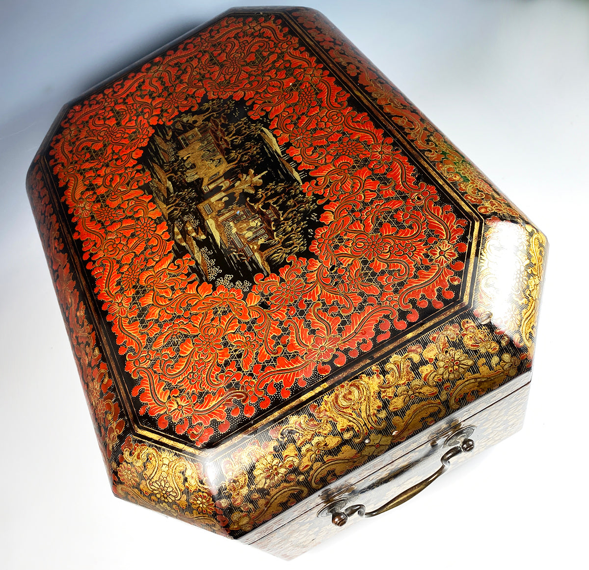 Fine Antique Chinese Lacquer 14.25" Sewing Box, Tools, Writer's Slop Desk Drawer - Victorian Era Asian Compendium