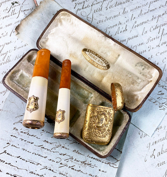 Antique French Set: Cigar and Cigarette/Cheroot Holder, Match Vesta, A –  Antiques & Uncommon Treasure
