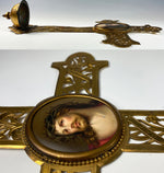 Antique French 11" Crucifix Holy Font, HP Portrait Miniature of Jesus Christ on Porcelain Plaque