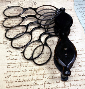 Antique Optometrist Tool, 6 Magnification Lorgnette Spectacles in Case, Tortoise Shell, c.1870s