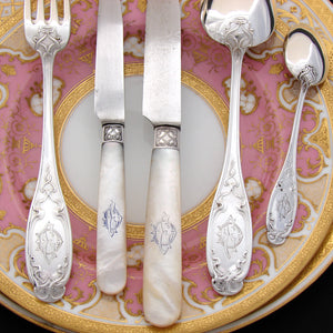 RARE Antique French Sterling Silver 60pc Flatware Set, 5pc for TWELVE with Ladle, Chest